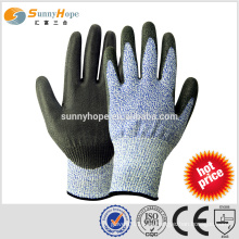 Sunnyhope13 gauge aramid cubiertos pu guantes para cortar